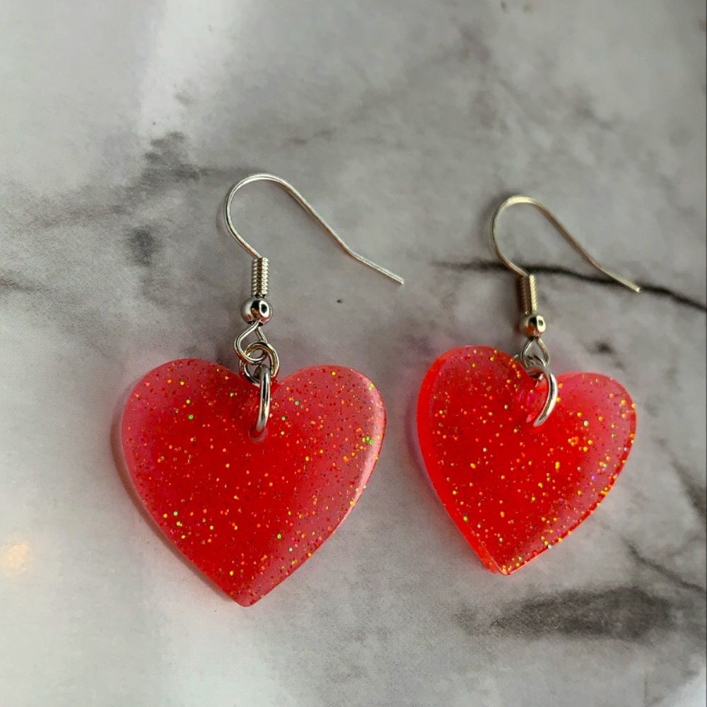 Red sparkly heart earrings
